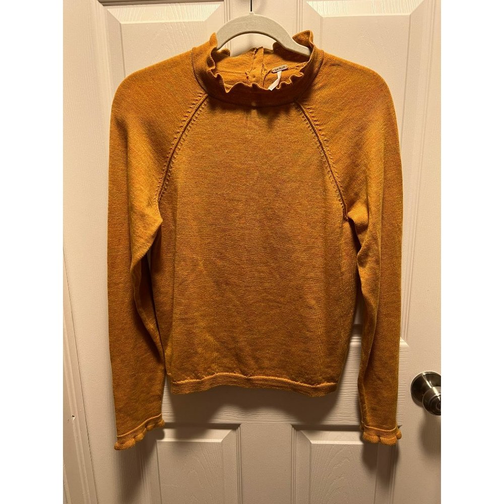 Free People | Needle and Thread Merino Wool Sweater Ruffle Trim Mustard Sz M